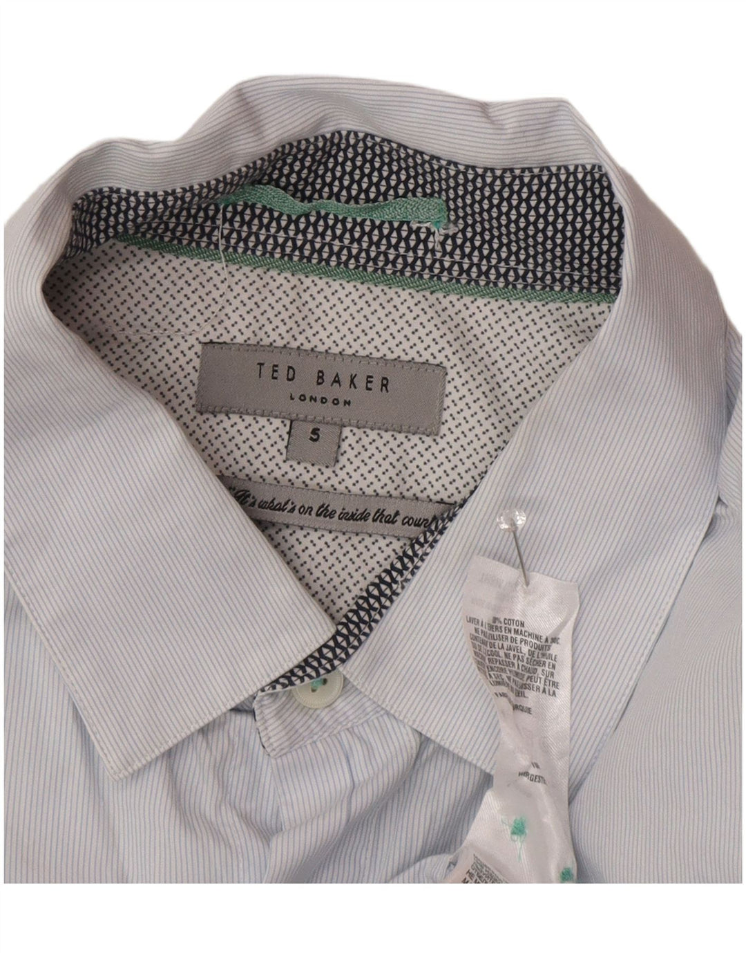 Camisa masculina Ted Baker tamanho 5 XL algodão listrado azul