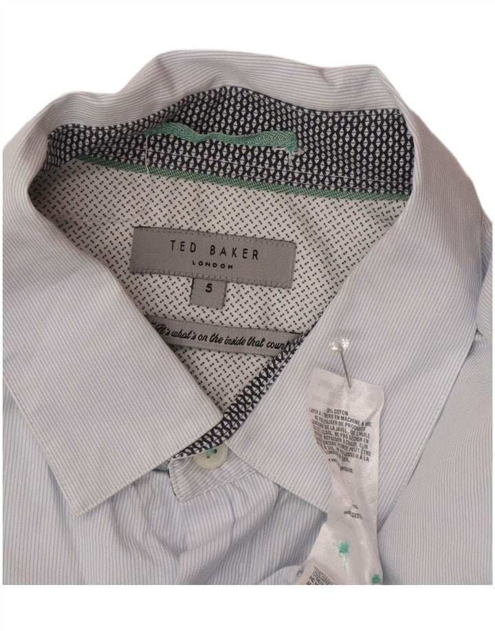 Camisa masculina Ted Baker tamanho 5 XL algodão listrado azul