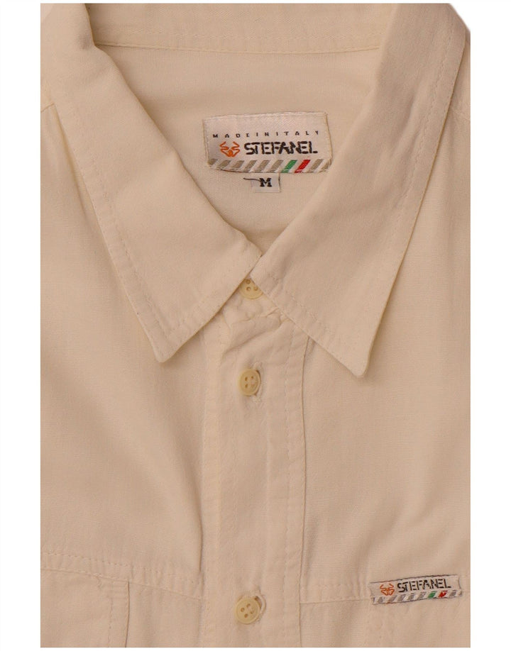Camisa masculina de manga curta Stefanel de algodão branco médio