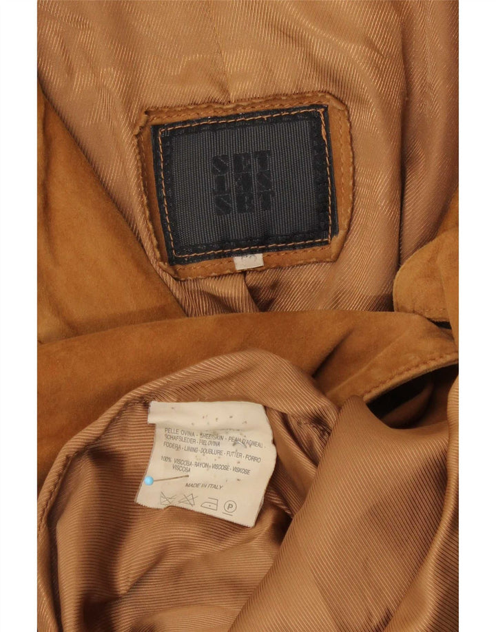 Jaqueta blazer masculina vintage de camurça com 3 botões IT 50 couro marrom grande