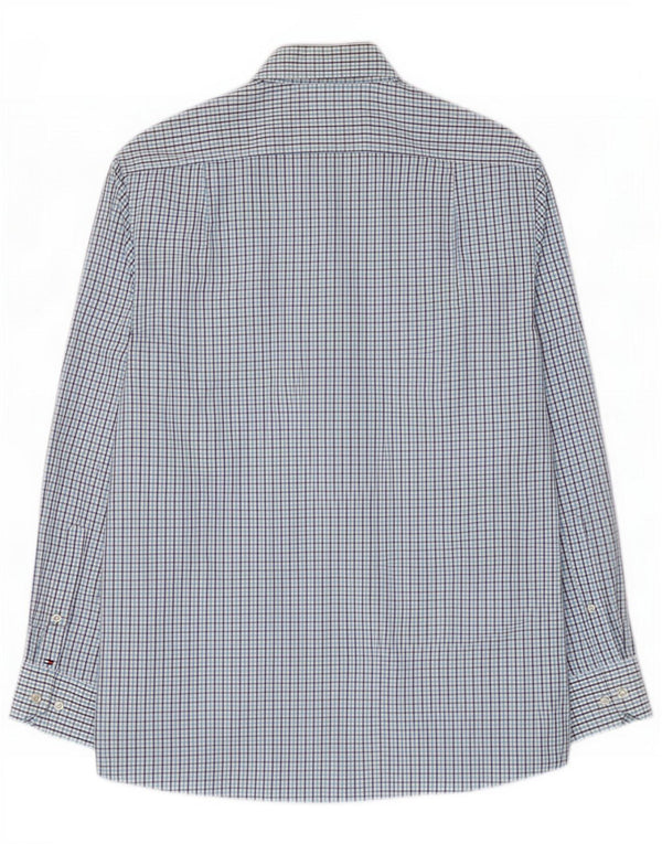 Camisa masculina Tommy Hilfiger tamanho 15 algodão xadrez azul médio