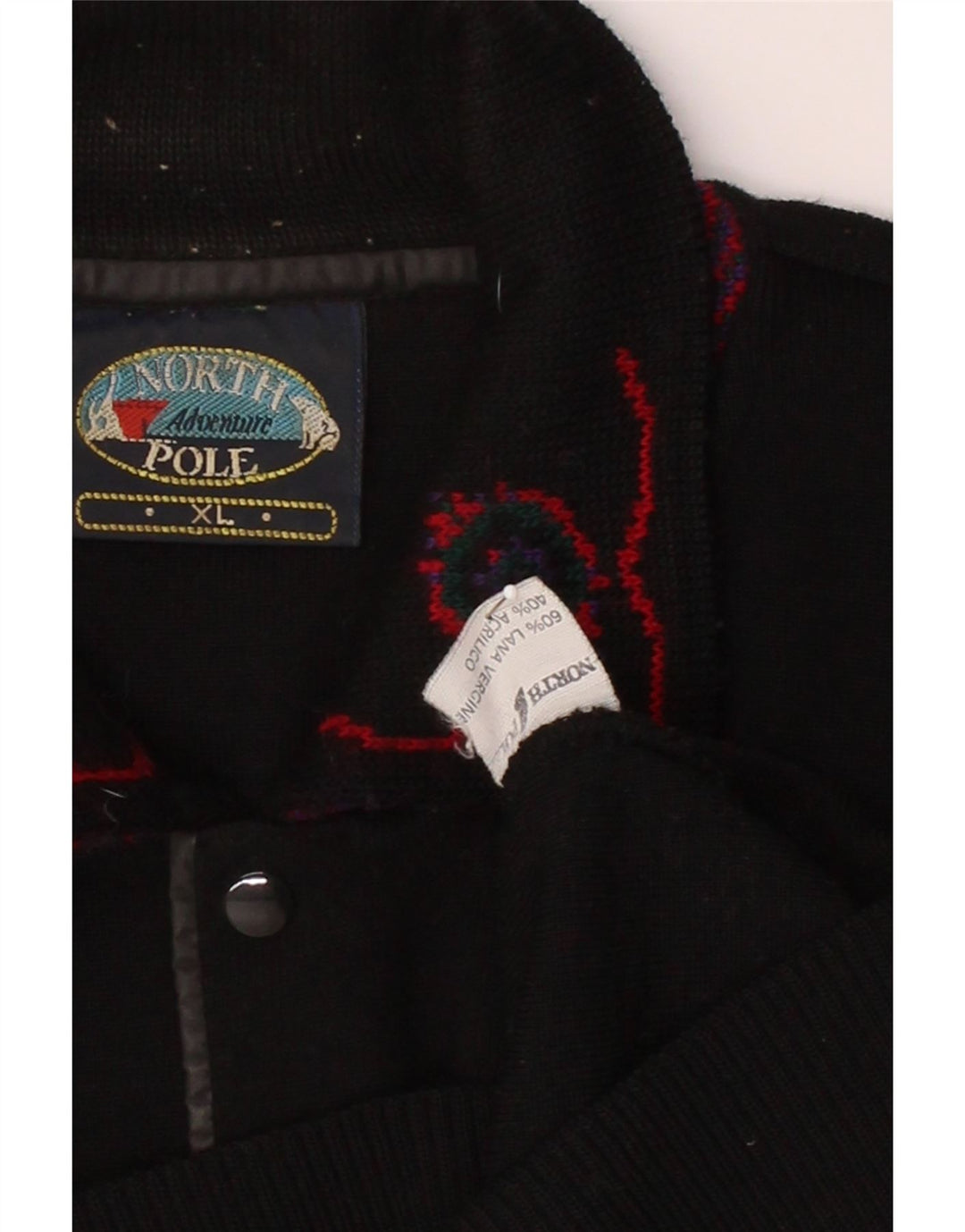 NORTH POLE Mens Polo Neck Jumper Sweater XL Black Floral Virgin Wool Vintage North Pole and Second-Hand North Pole from Messina Hembry 