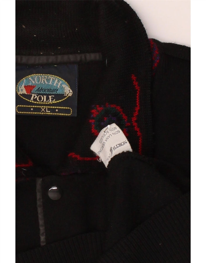 NORTH POLE Mens Polo Neck Jumper Sweater XL Black Floral Virgin Wool Vintage North Pole and Second-Hand North Pole from Messina Hembry 
