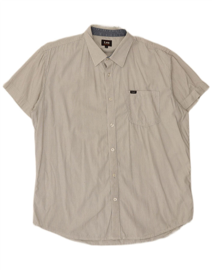 Camisa masculina Lee XL listrada branca de algodão