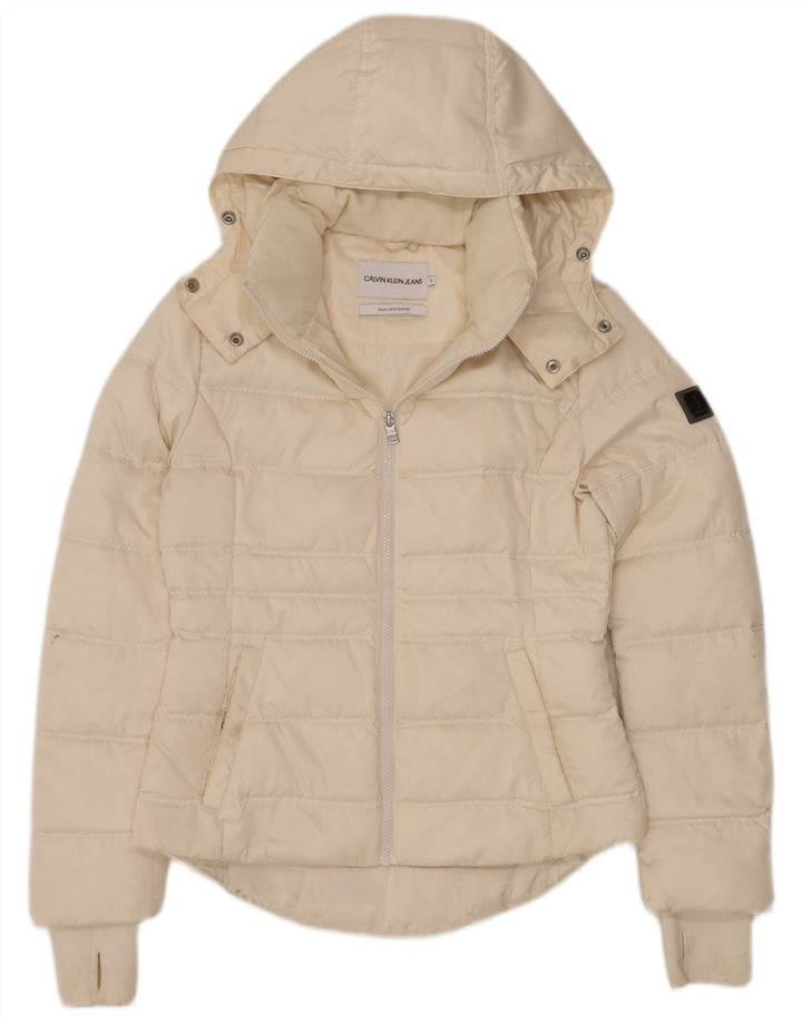 CALVIN KLEIN JEANS Jaqueta feminina oversized acolchoada UK 10 pequena off white