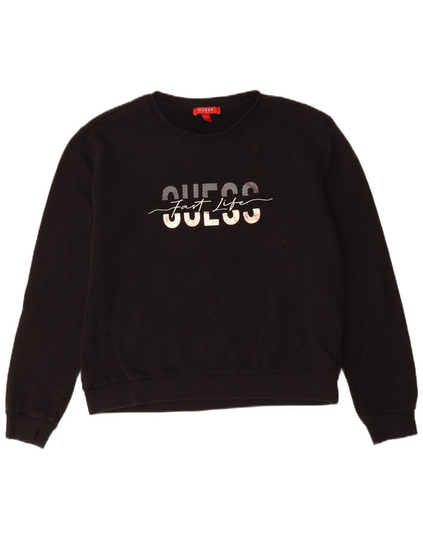 Suéter gráfico feminino Guess UK 16 grande algodão preto