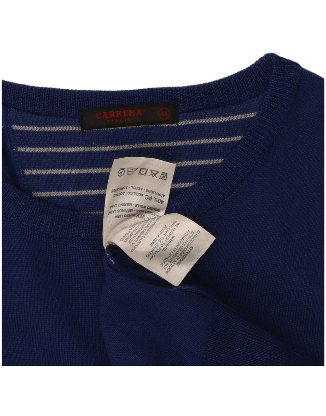 Suéter masculino Carrera com gola redonda de lã azul médio
