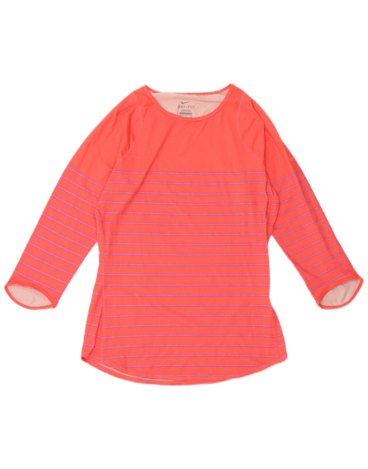 Top feminino NIKE Dri Fit manga 3/4 UK 10 pequeno poliéster listrado rosa