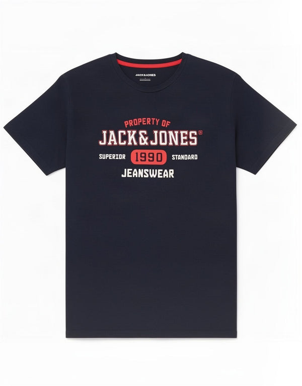 Camiseta gráfica masculina Jack & Jones grande algodão azul marinho