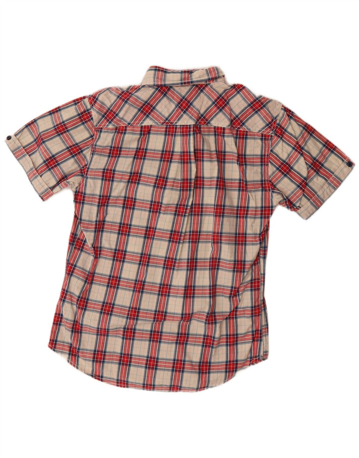 Camisa masculina de manga curta Tommy Hilfiger, algodão xadrez vermelho médio
