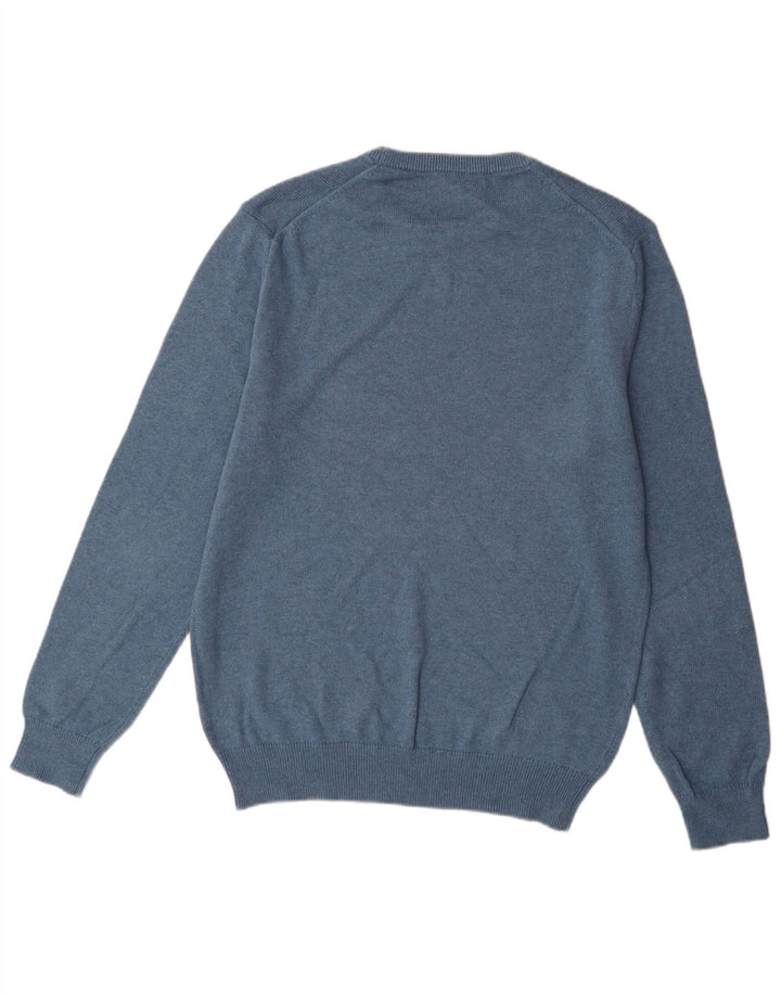 Suéter masculino com gola redonda e gola redonda, algodão azul médio