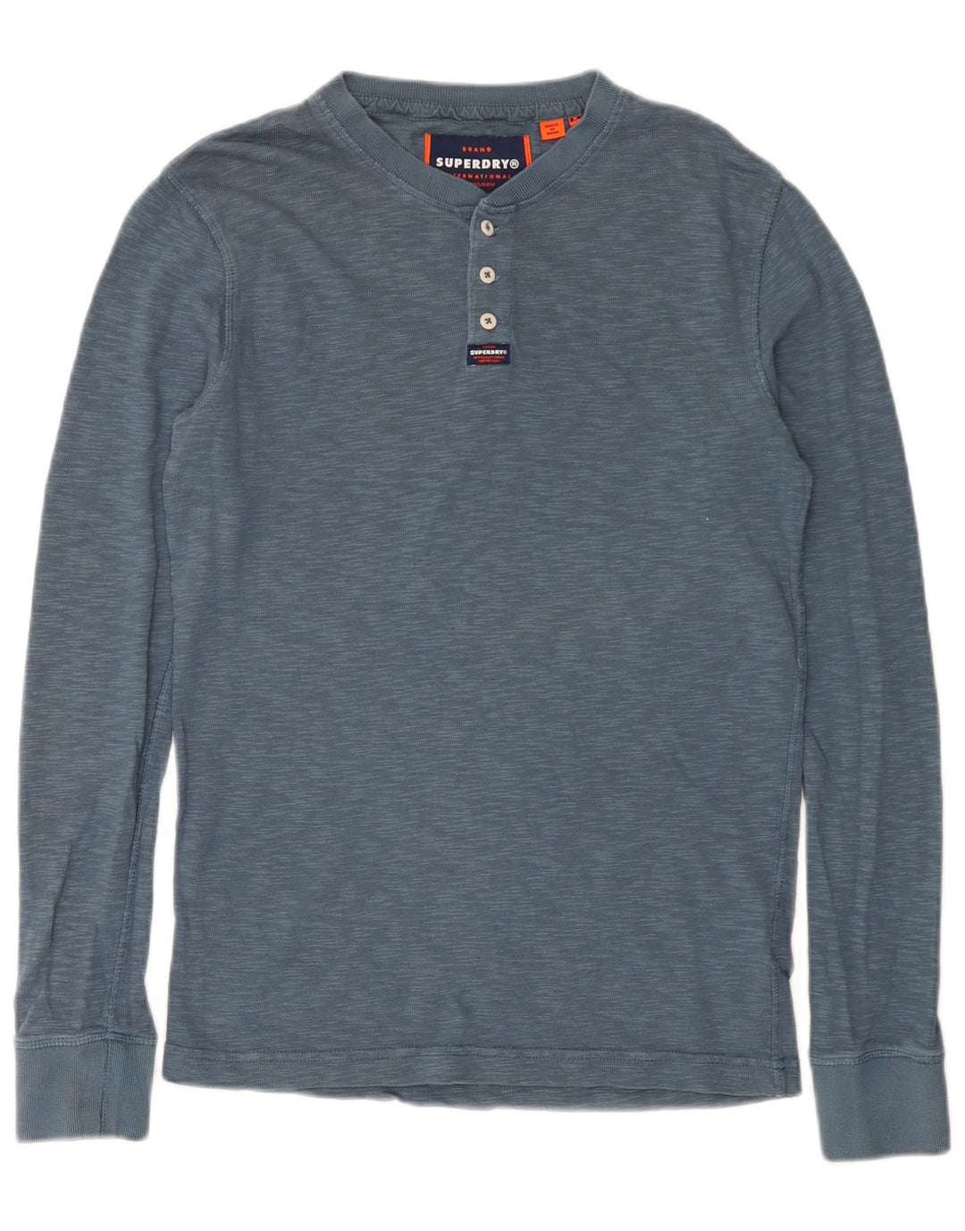 Top masculino Superdry manga comprida algodão manchado azul médio