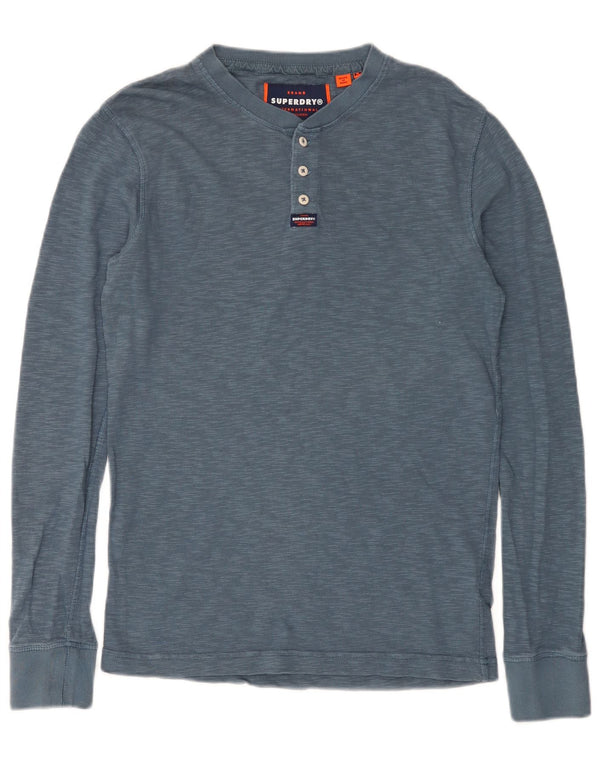 Top masculino Superdry manga comprida algodão manchado azul médio