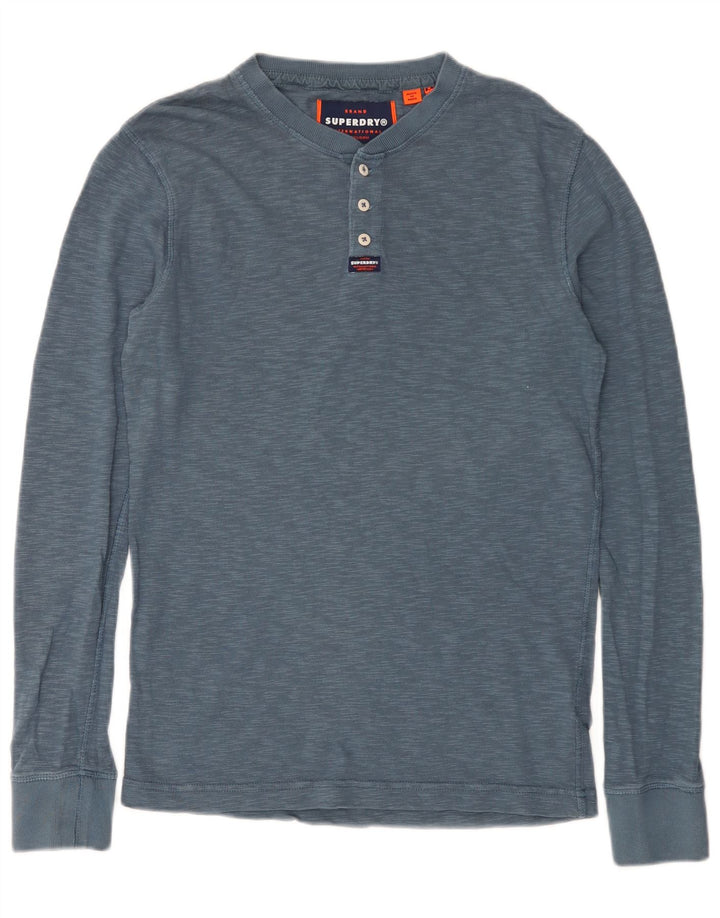 Top masculino Superdry manga comprida algodão manchado azul médio