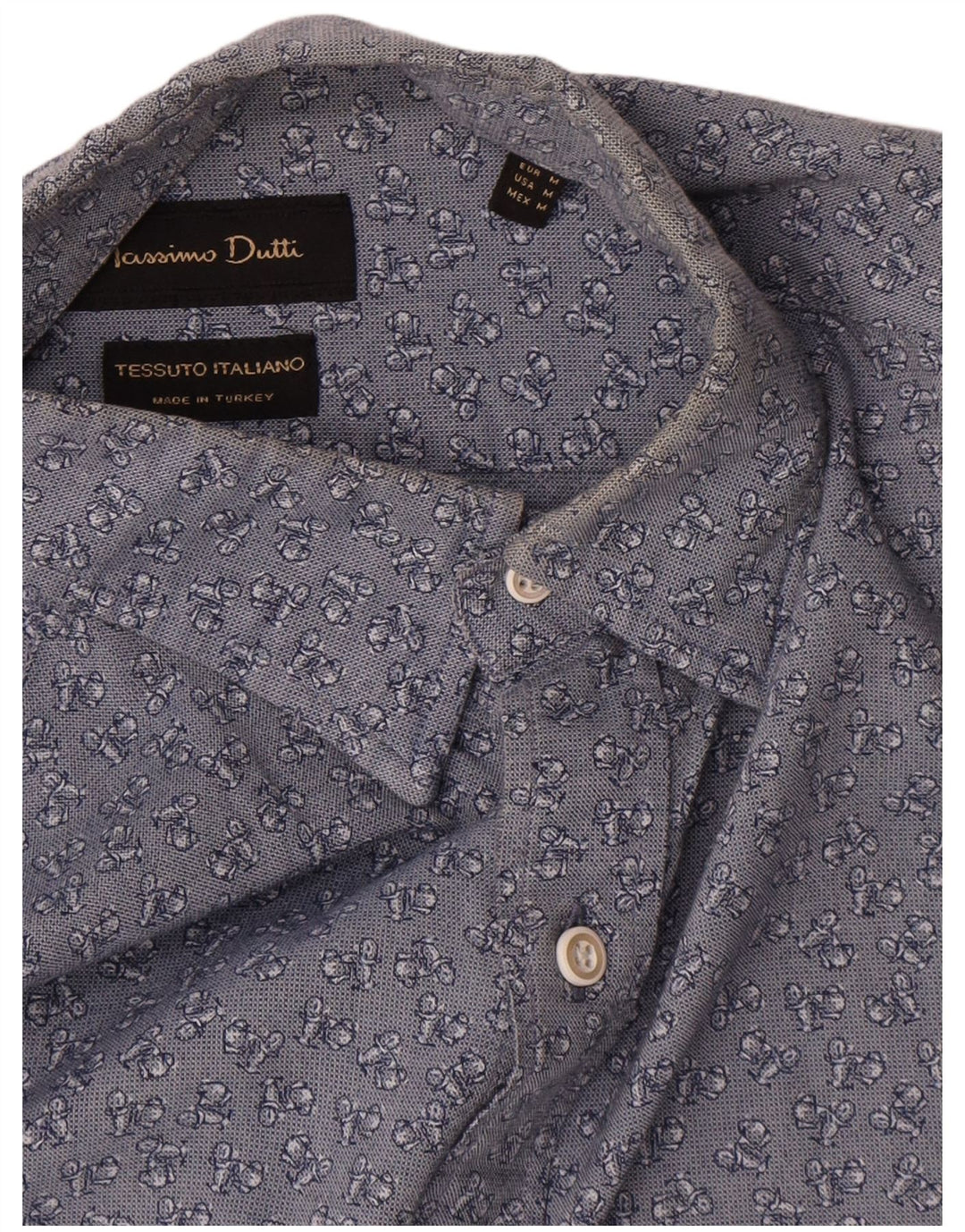 Camisa masculina Massimo Dutti com estampa abstrata de algodão floral azul médio