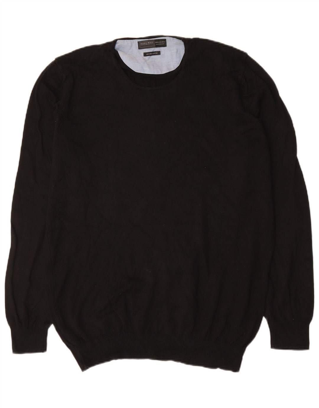 Zara Suéter masculino com gola redonda XL algodão preto