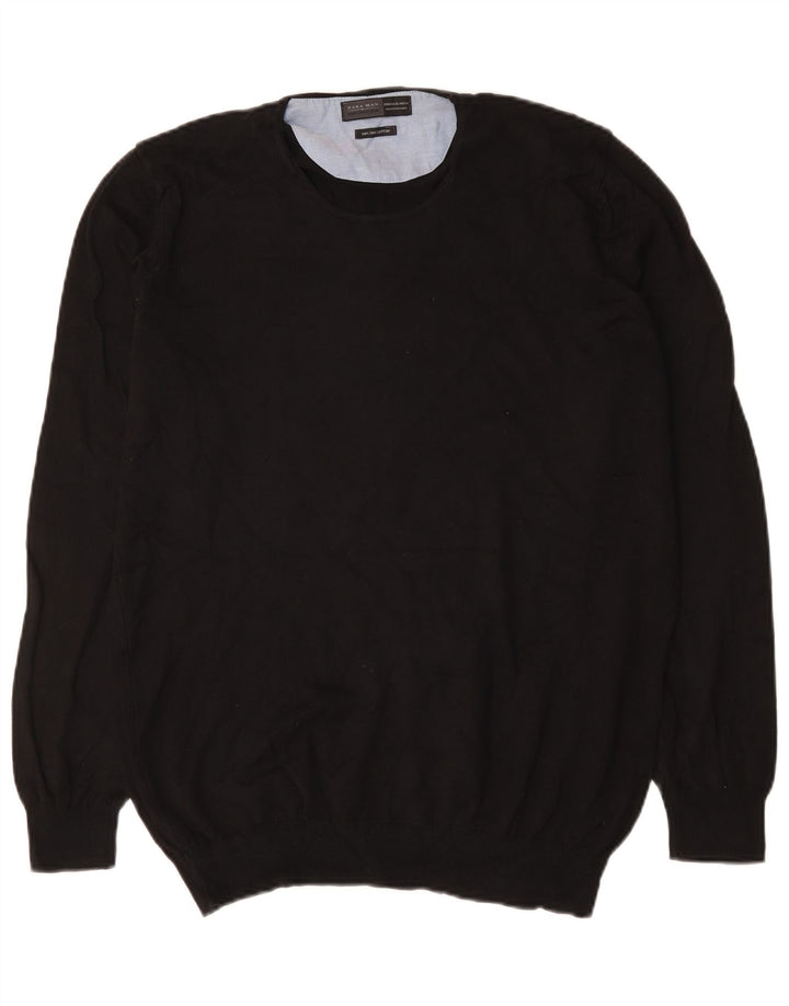 Zara Suéter masculino com gola redonda XL algodão preto