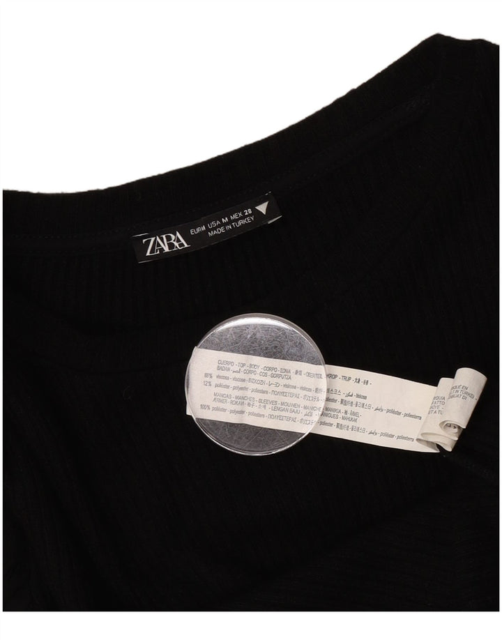 Zara blusa feminina cropped manga comprida top UK 12 médio preto viscose