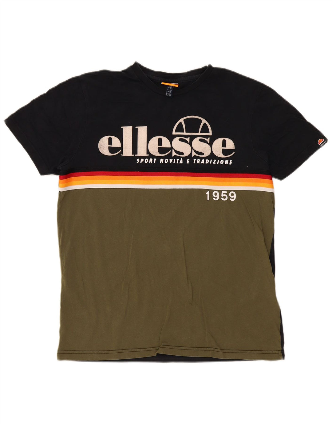 Ellesse Camiseta masculina gráfica Top médio cáqui algodão colorblock