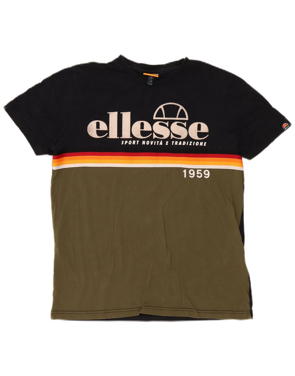 Ellesse Camiseta masculina gráfica Top médio cáqui algodão colorblock