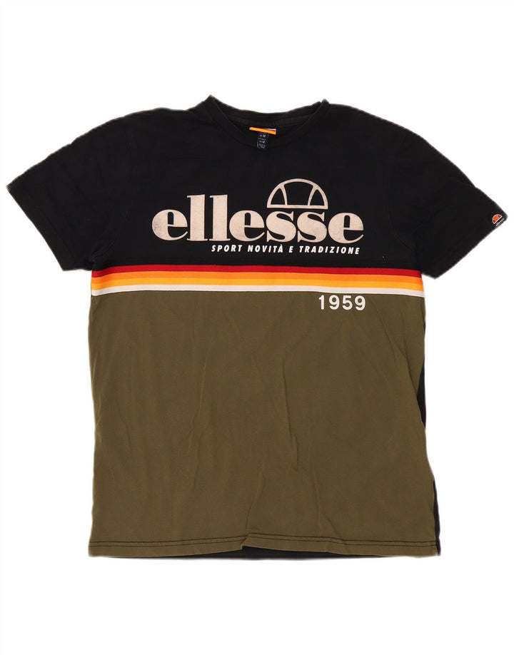 Ellesse Camiseta masculina gráfica Top médio cáqui algodão colorblock