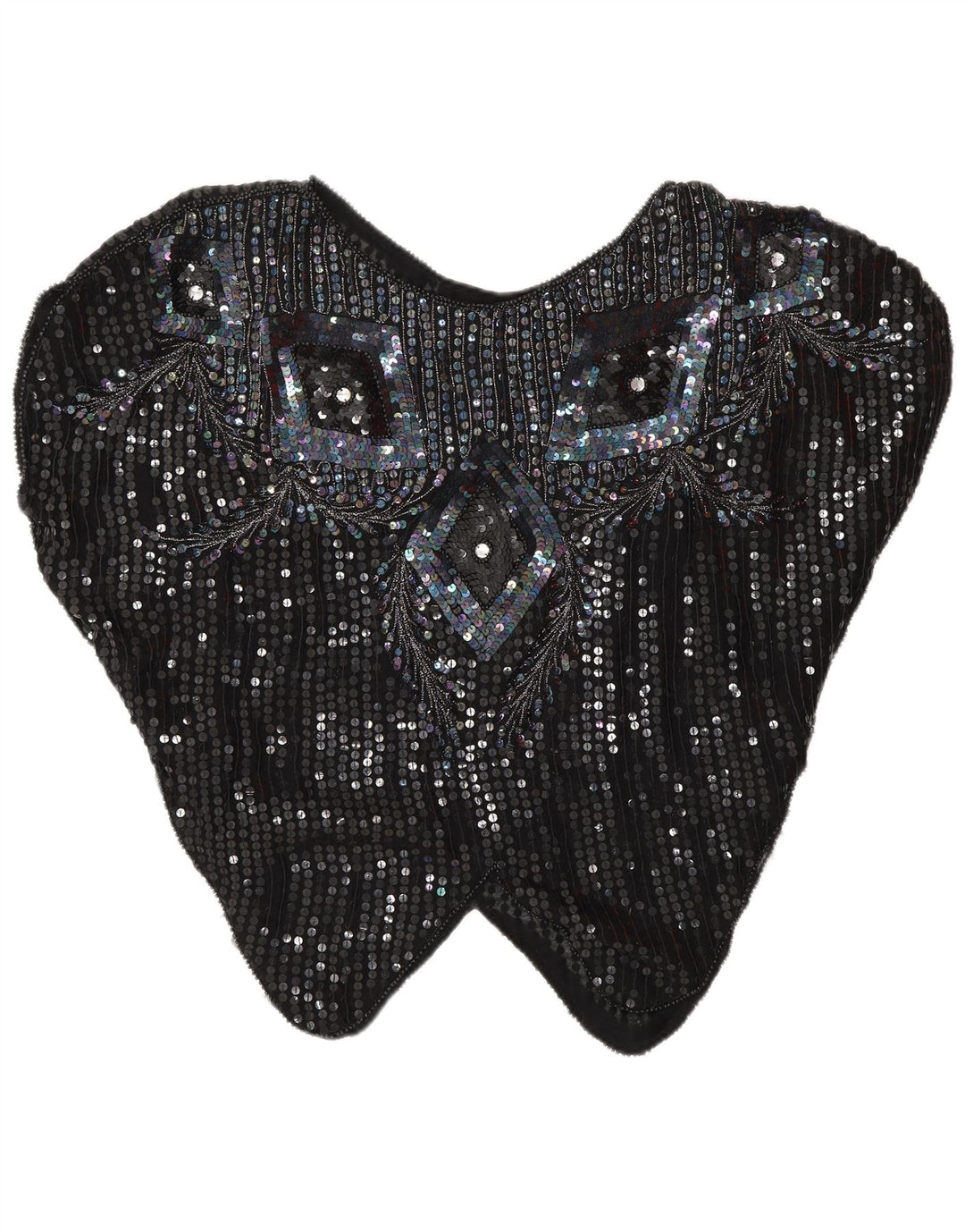 Blusa feminina vintage com lantejoulas batwing top UK 16 grande preto argyle/diamante