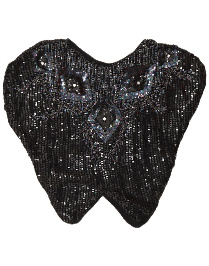 Blusa feminina vintage com lantejoulas batwing top UK 16 grande preto argyle/diamante