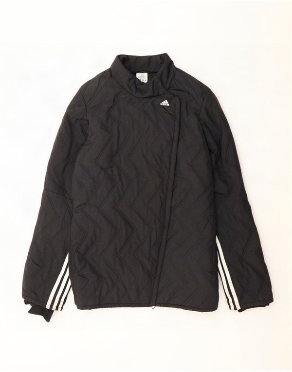 Jaqueta acolchoada feminina Adidas UK 12 poliéster preto médio