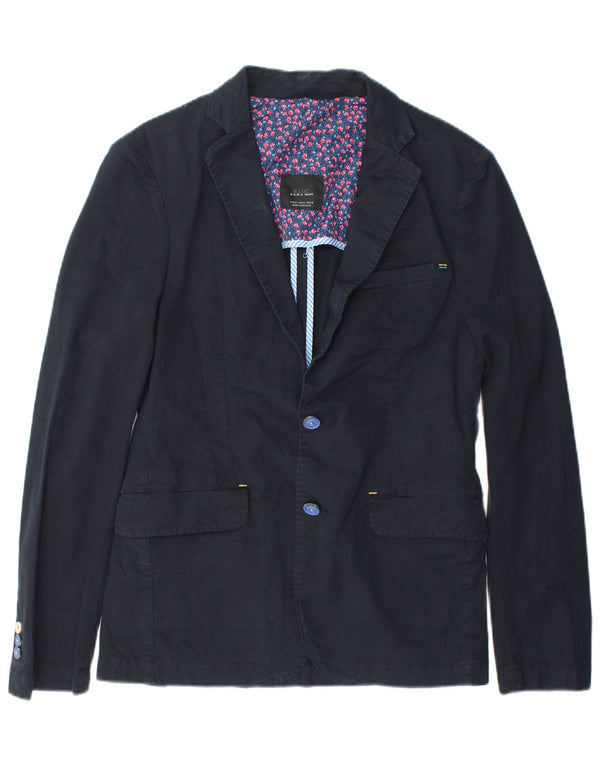 Jaqueta blazer masculina Zara com 2 botões Reino Unido 38 azul marinho médio