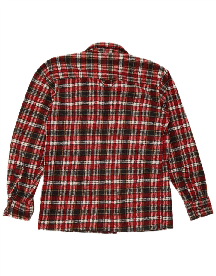 Camisa masculina vintage de flanela poliéster xadrez vermelho médio