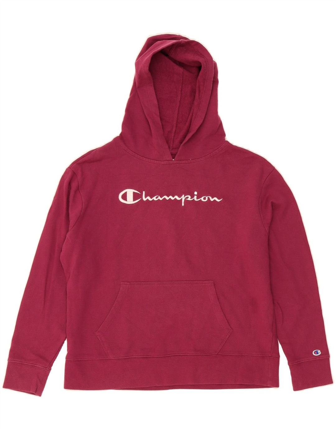 CHAMPION Womens Graphic Oversized Hoodie Jumper UK 14 Medium Burgundy Vintage Champion and Second-Hand Champion from Messina Hembry 