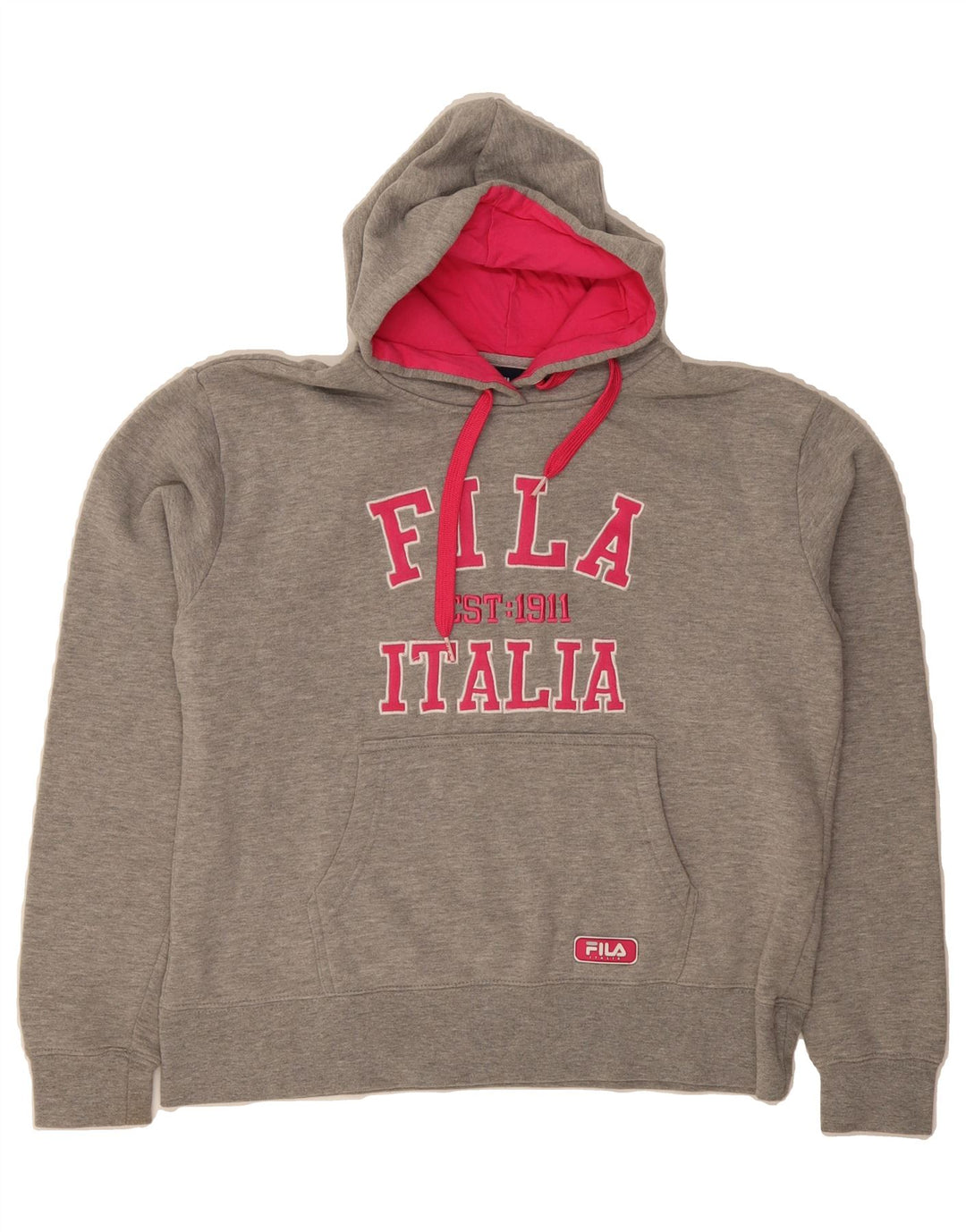 FILA Womens Graphic Hoodie Jumper UK 14 Large Grey Cotton Vintage Fila and Second-Hand Fila from Messina Hembry 