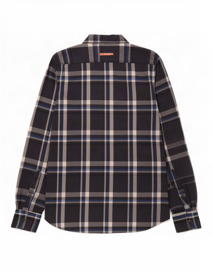 Camisa masculina Superdry de flanela média azul marinho algodão xadrez