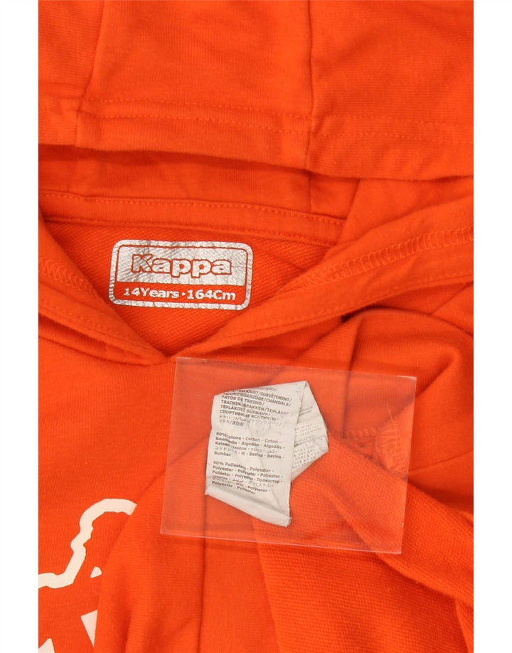 KAPPA Girls Graphic Hoodie Jumper 13-14 Years Orange Cotton Vintage Kappa and Second-Hand Kappa from Messina Hembry 