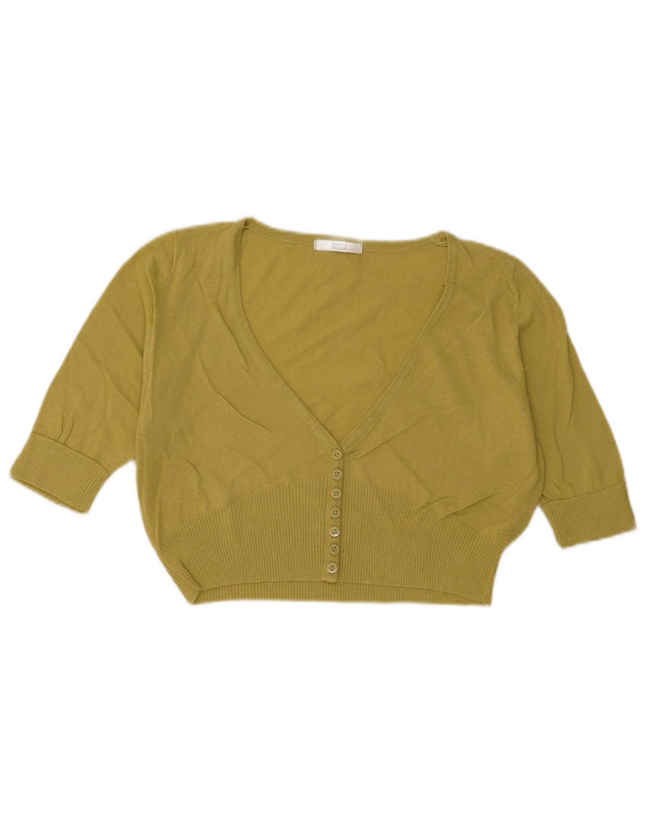 Suéter cardigã feminino de manga curta Marks & Spencer Reino Unido 14 médio amarelo