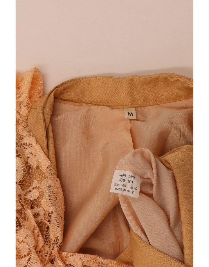 Jaqueta Bolero Feminina Vintage Reino Unido 14 Lã Floral Bege Médio