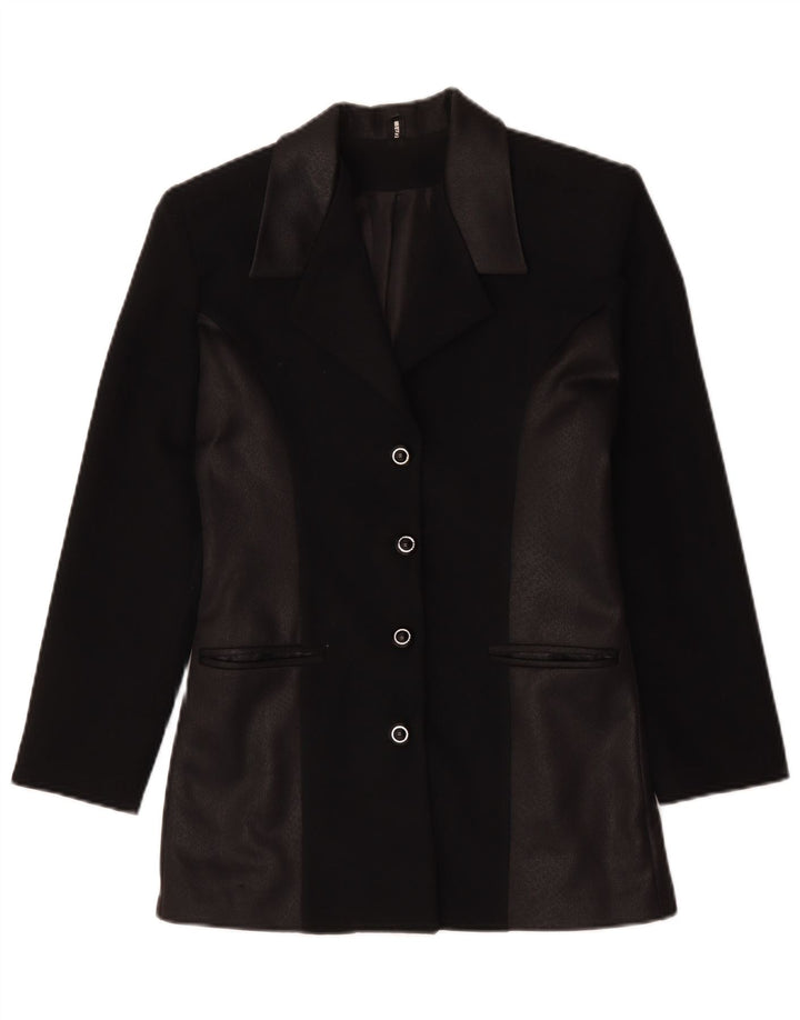 Jaqueta blazer vintage feminina com 4 botões Reino Unido 10 pequena preta