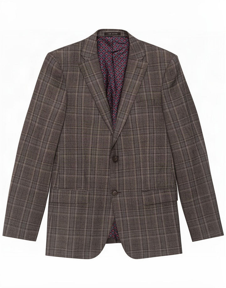 Jaqueta blazer masculina de 2 botões Ted Baker Reino Unido 38 lã xadrez cinza médio