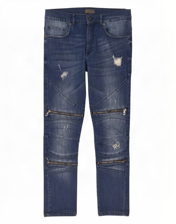 Zara Mens Distressed Slim Jeans EU 38 Pequeno W30 L27 Azul Algodão