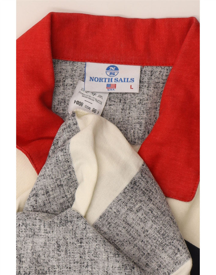 Camisa polo masculina de rugby NORTH SAILS grande algodão listrado azul marinho