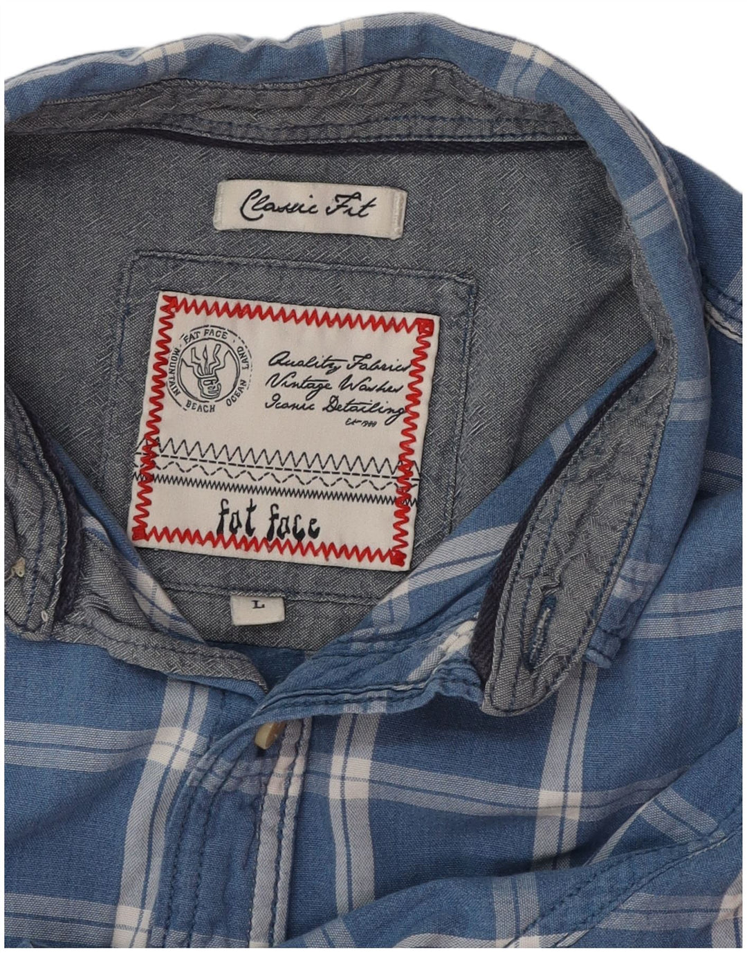 FAT FACE Mens Classic Fit Camisa de manga curta grande xadrez azul