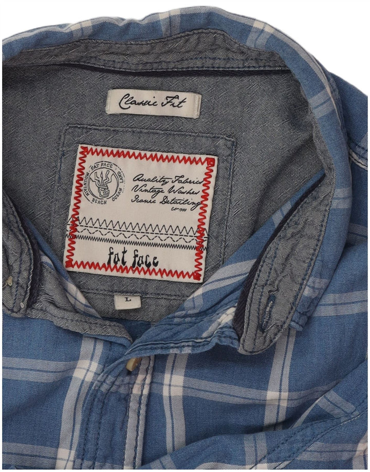 FAT FACE Mens Classic Fit Camisa de manga curta grande xadrez azul