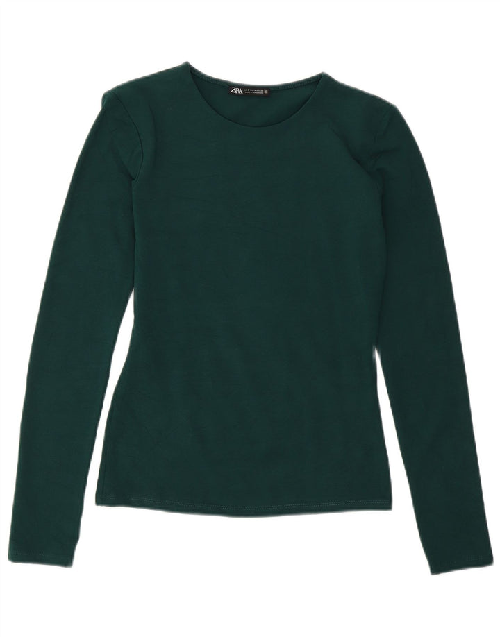 Top feminino Zara manga comprida UK 10 pequeno verde