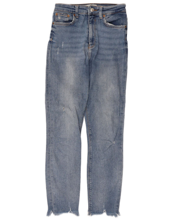 Zara Jeans femininos desgastados slim EU 38 pequeno W28 L26 azul