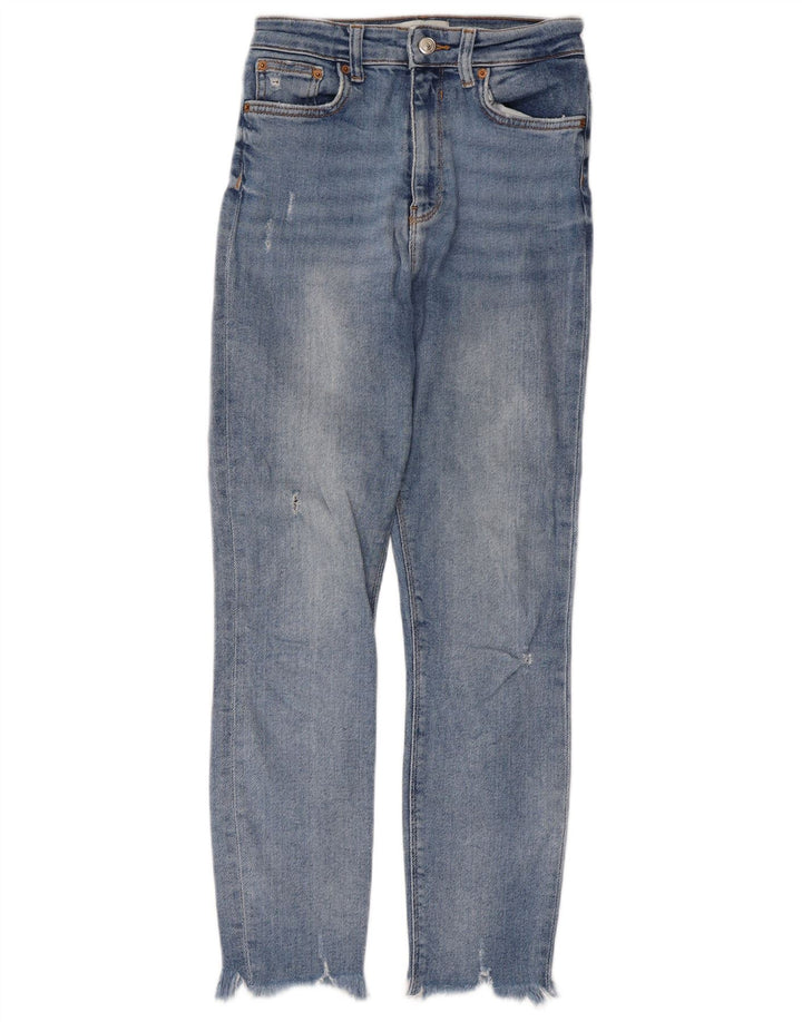 Zara Jeans femininos desgastados slim EU 38 pequeno W28 L26 azul