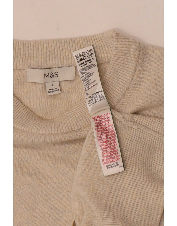 Suéter feminino Marks & Spencer com gola canoa e poliéster UK 10 pequeno bege