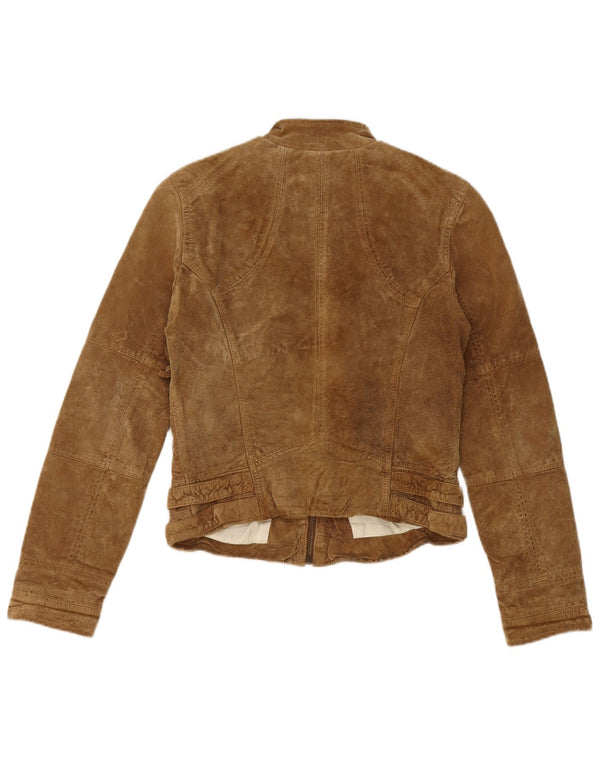 Zara Womens Crop Suede Jacket UK 12 Couro Bege Médio