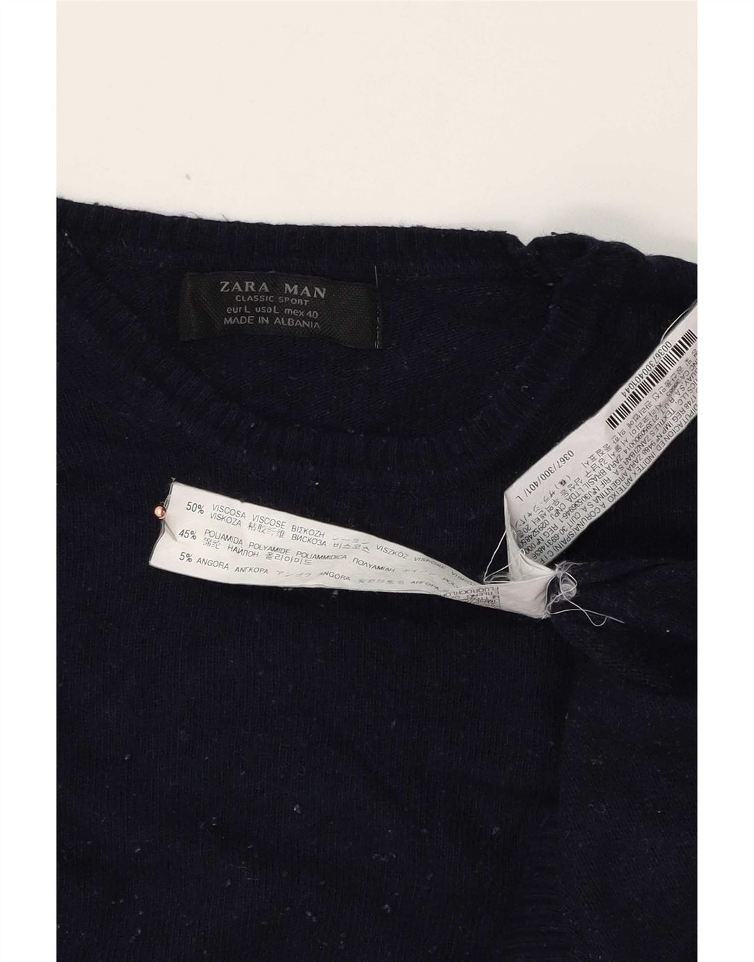 Zara Suéter masculino com gola redonda, grande viscose azul marinho
