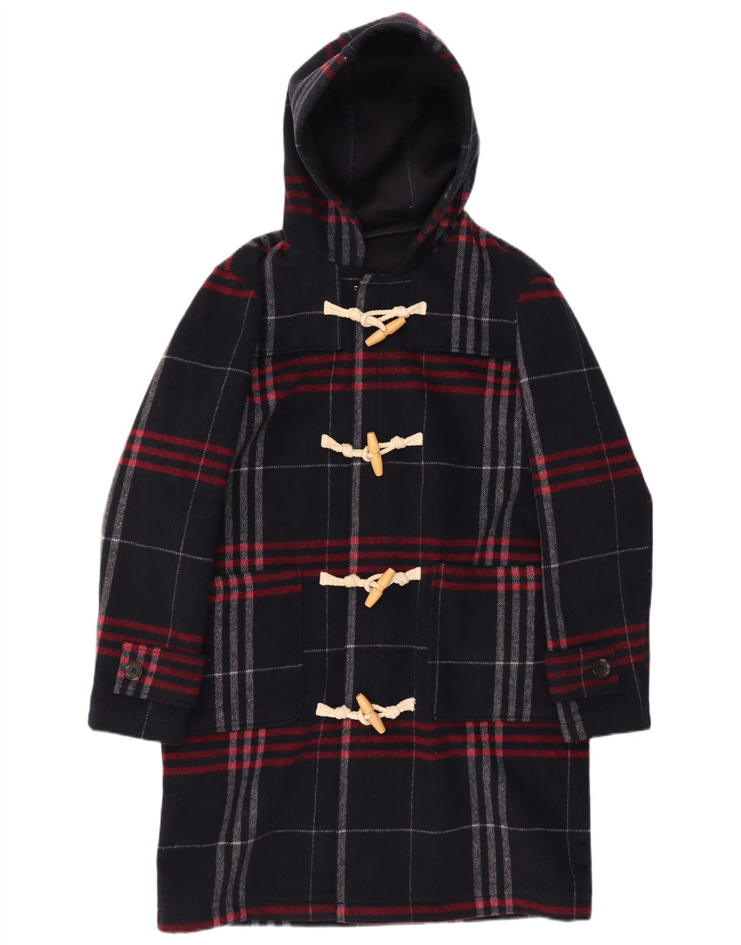 Casaco Duffle Masculino com Capuz Zara Reino Unido 36 Poliéster Xadrez Pequeno Azul Marinho