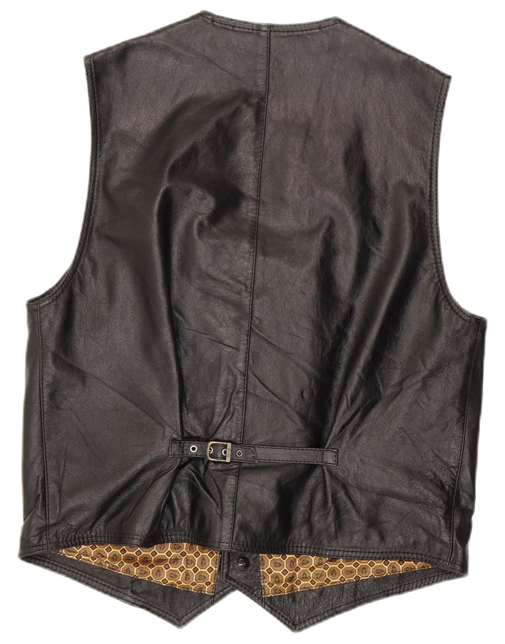 Colete de couro masculino vintage médio couro preto